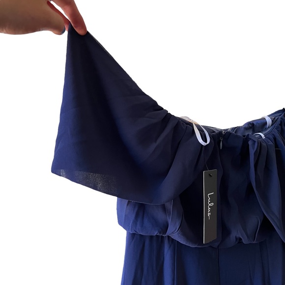 NWT Lulu’s Enduring Love Navy Blue Off-the-Shoulder Maxi Formal Dress - Picture 11 of 16